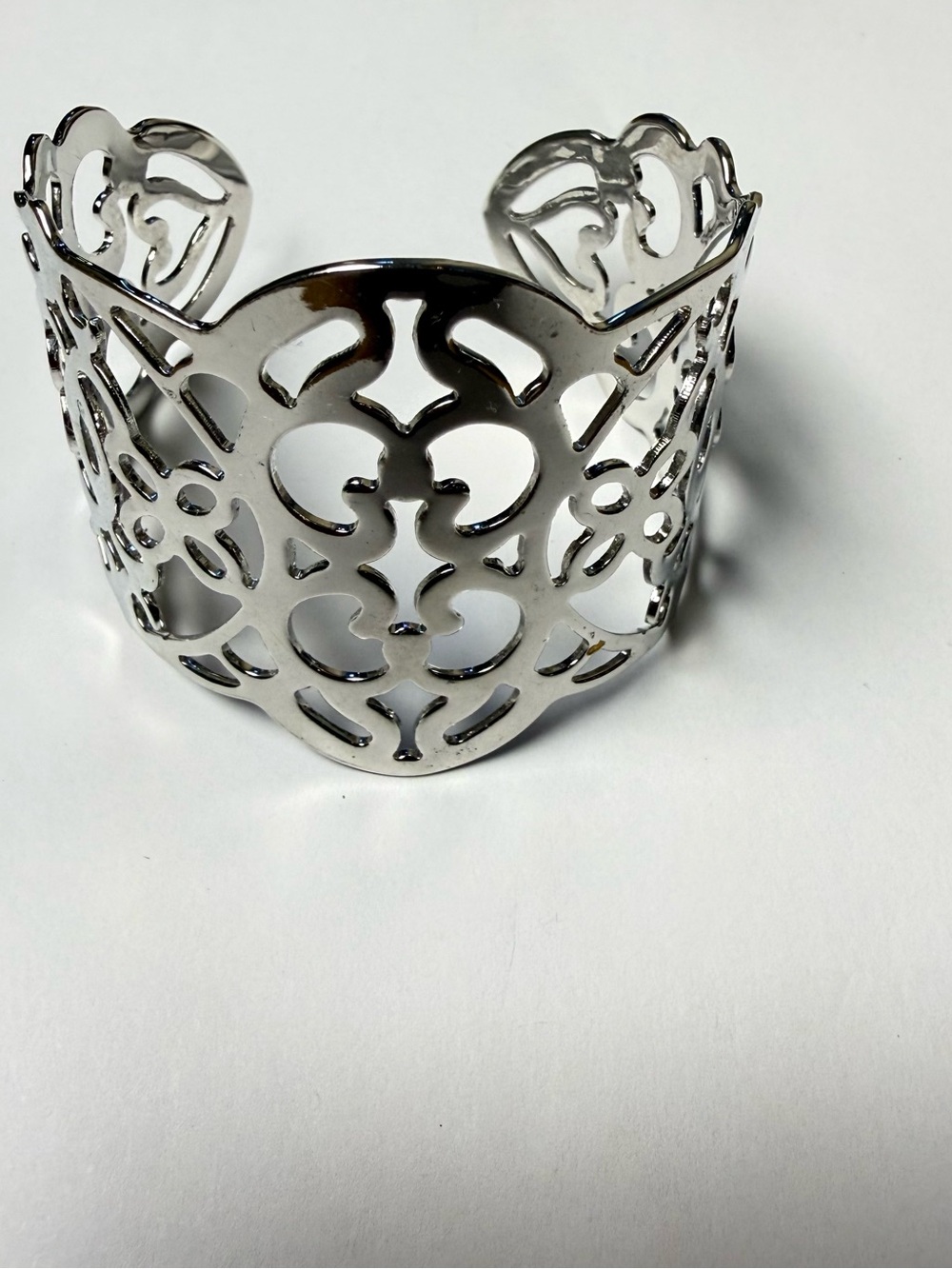 Silver Tone Filigree Wide Cuff Bracelet Ornate Openwork Statement